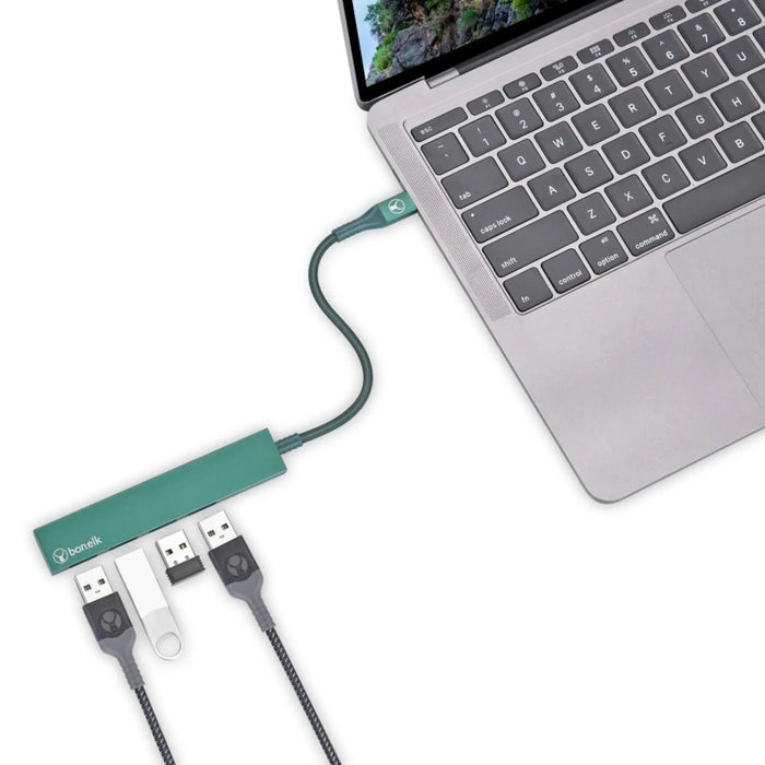 Bonelk Long - Life USB - C To 4 Port USB 3.0 Slim Hub (Green) - Macfixit Australia