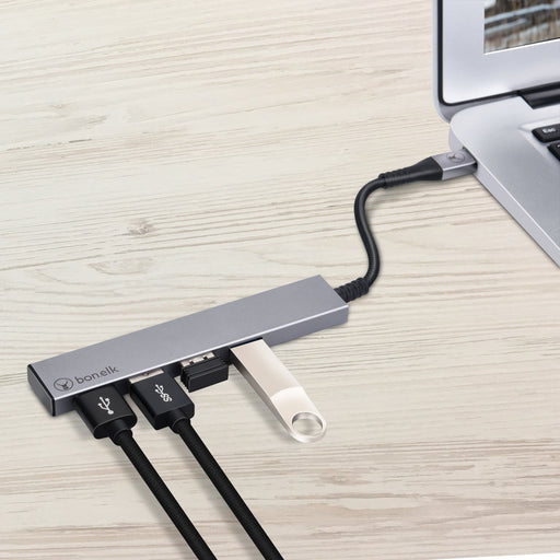 Bonelk Long - Life USB - C to 4 Port USB 3.0 Slim Hub - Space Grey - Macfixit Australia