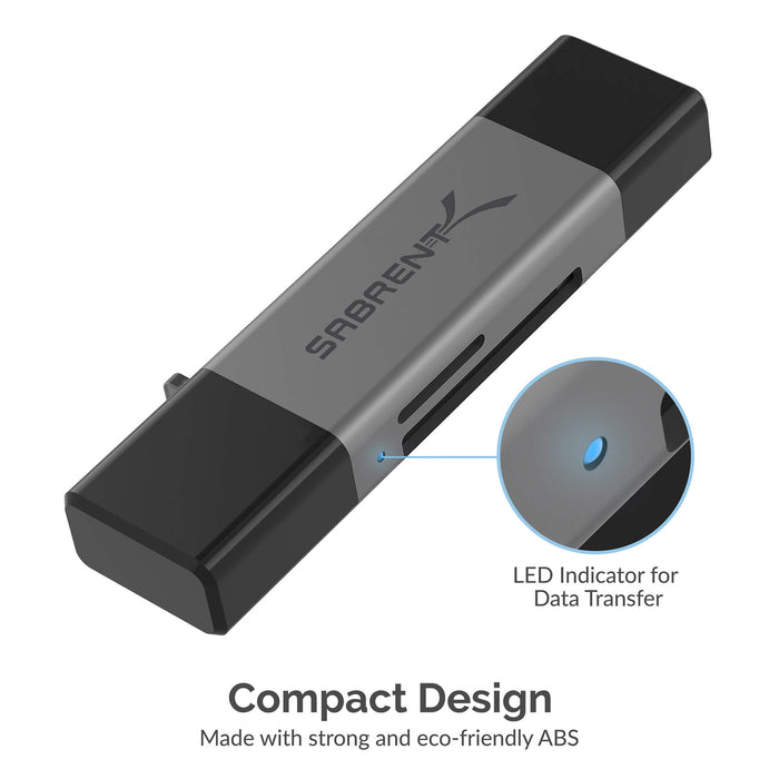 Sabrent 3.0 and USB Type-C OTG Card Reader Supports SD, SDHC, SDXC, MMC-MicroSD, T-Flash