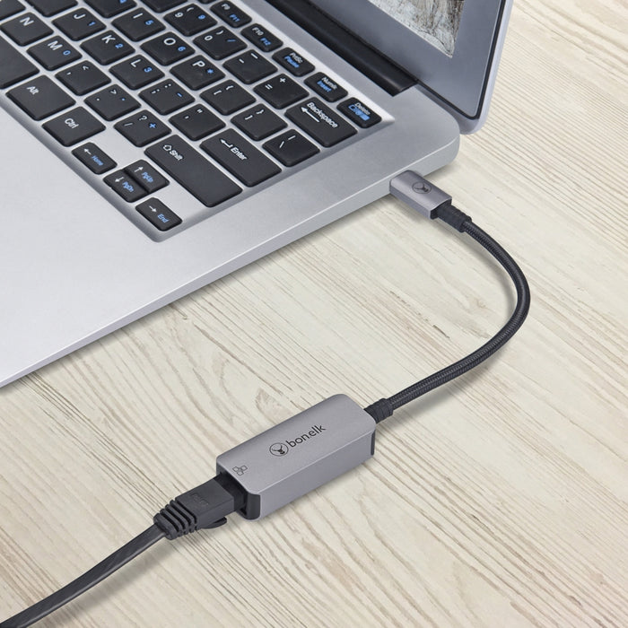 Bonelk Long-Life USB-C to Gigabit Ethernet Adapter 15cm - Space Grey