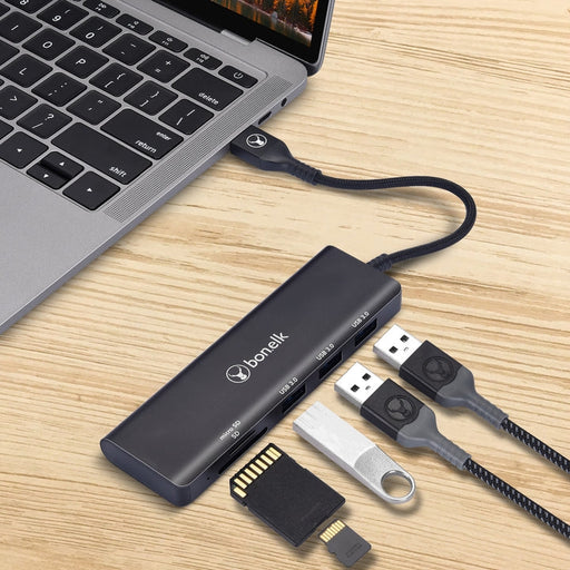 Bonelk Long-Life USB-A 5-in-1 Multiport Hub - Black