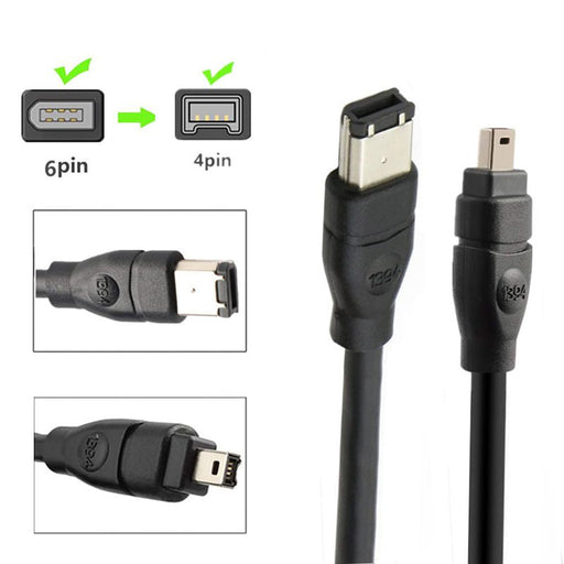 FireWire iLink DV Cable 6P-4P M/M - 1.8m BLACK IEEE-1394
