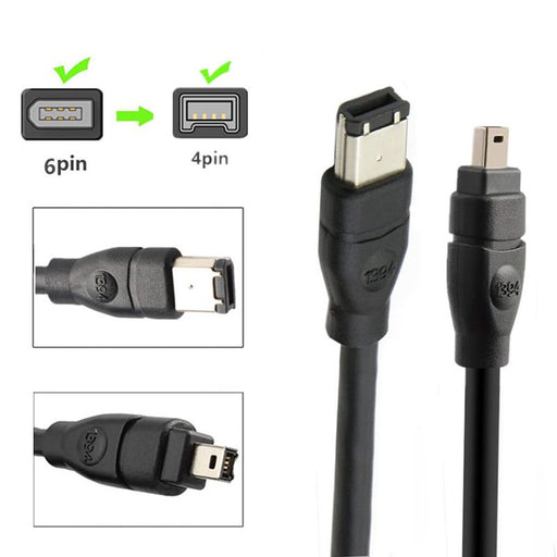 FireWire iLink DV Cable 6P-4P M/M - 3m BLACK IEEE-1394