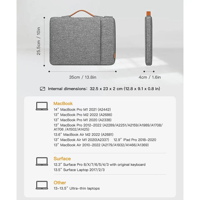 Inateck 13 - 14 Inch MacBook Air - Pro - Surface Laptop Sleeve Case - Light Gray - Macfixit Australia