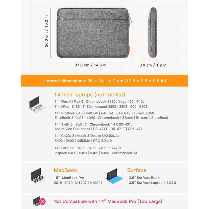 Inateck 14 Inch Laptop Sleeve Case Bag Compatible with 14'' Macbook Pro - Macfixit Australia