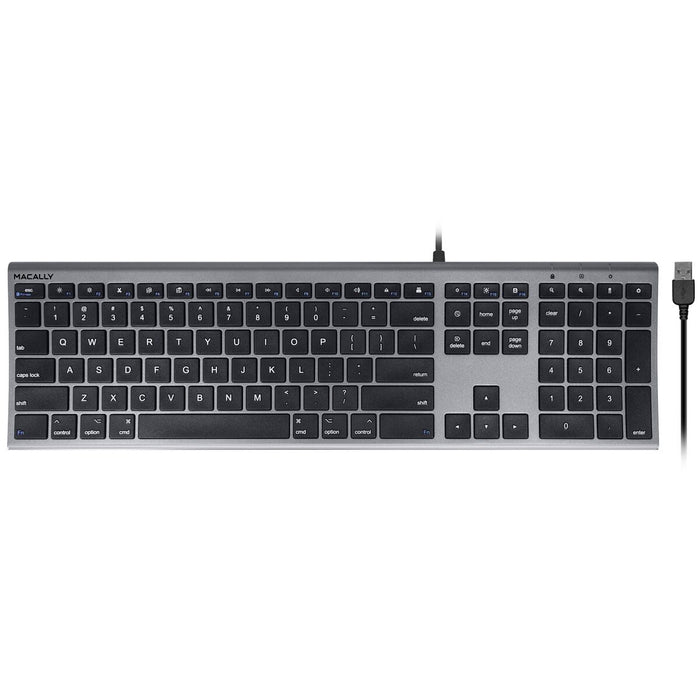Macally Ultra Slim USB Wired keyboard for Mac and PC - Aluminium Space Gray