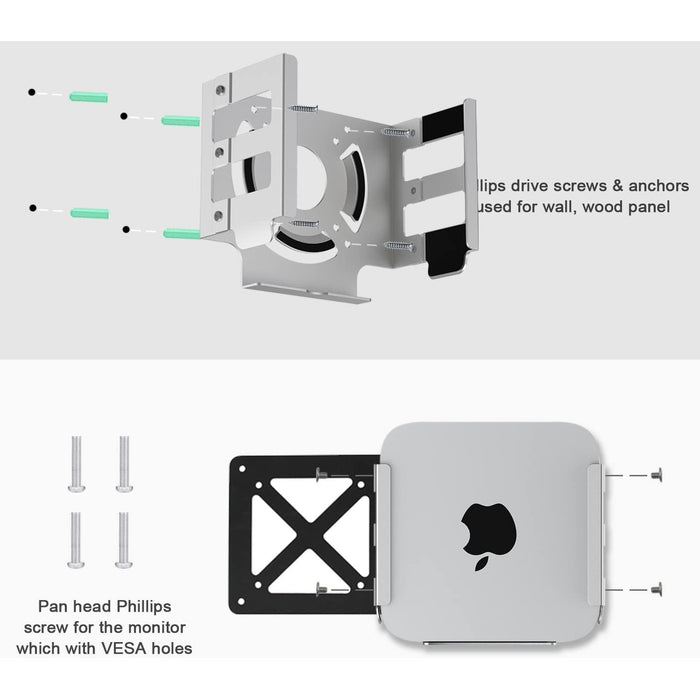 Mac Studio Mount, Aluminium Desktop, Under Desk, Wall Mount Stand for Mac Studio, Compatible VESA Holder with Anti - Scratch Pad - Silver - Macfixit Australia
