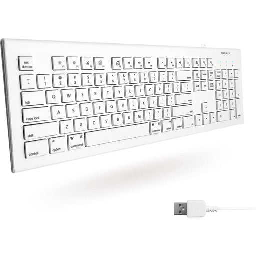 Macally 104 Key Full - Size USB Wired Keyboard With Shortcut Keys for Mac - White - Macfixit Australia