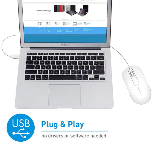 Macally 3 - Button Optical USB Wired Computer Mouse Compatible with PCs, Apple Macs, Desktops, Laptops - White - Macfixit Australia