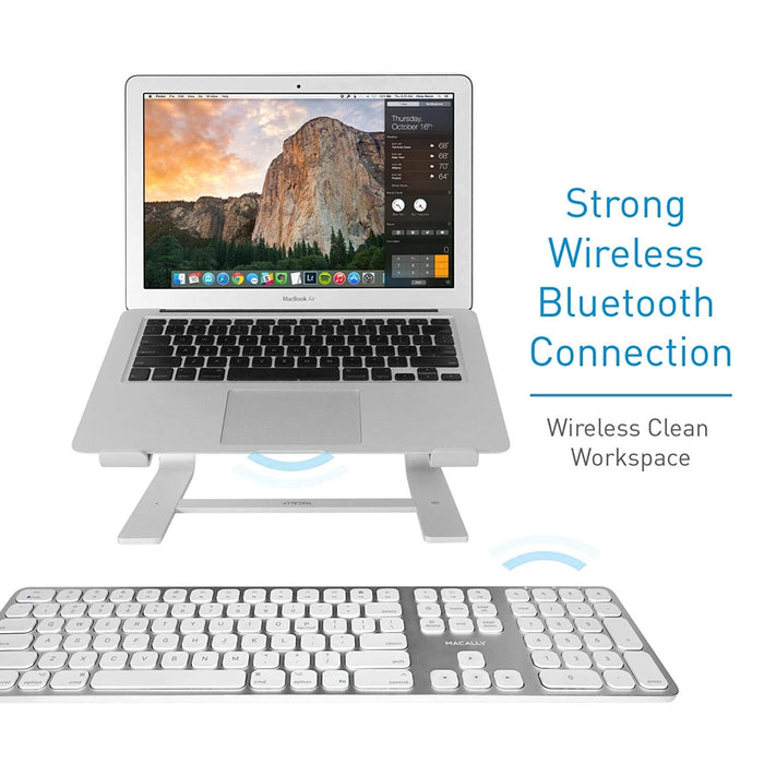 Macally Bluetooth Wireless Keyboard, Slim Full - Size Metal Frame & Extended Numeric Keypad - Silver - Macfixit Australia