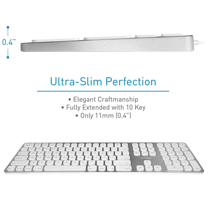 Macally Bluetooth Wireless Keyboard, Slim Full - Size Metal Frame & Extended Numeric Keypad - Silver - Macfixit Australia