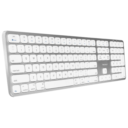 Macally Bluetooth Wireless Keyboard, Slim Full - Size Metal Frame & Extended Numeric Keypad - Silver - Macfixit Australia