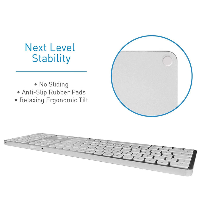 Macally Bluetooth Wireless Keyboard, Slim Full - Size Metal Frame & Extended Numeric Keypad - Silver - Macfixit Australia