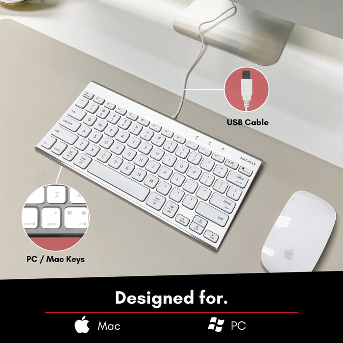 Macally Compact Brushed Metal USB Wired Keyboard for Mac and PC - Macfixit Australia