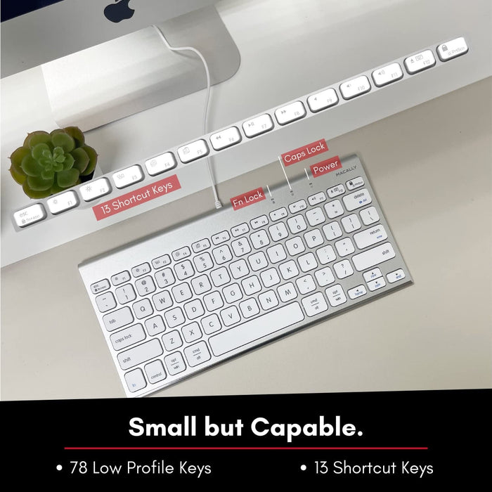 Macally Compact Brushed Metal USB Wired Keyboard for Mac and PC - Macfixit Australia