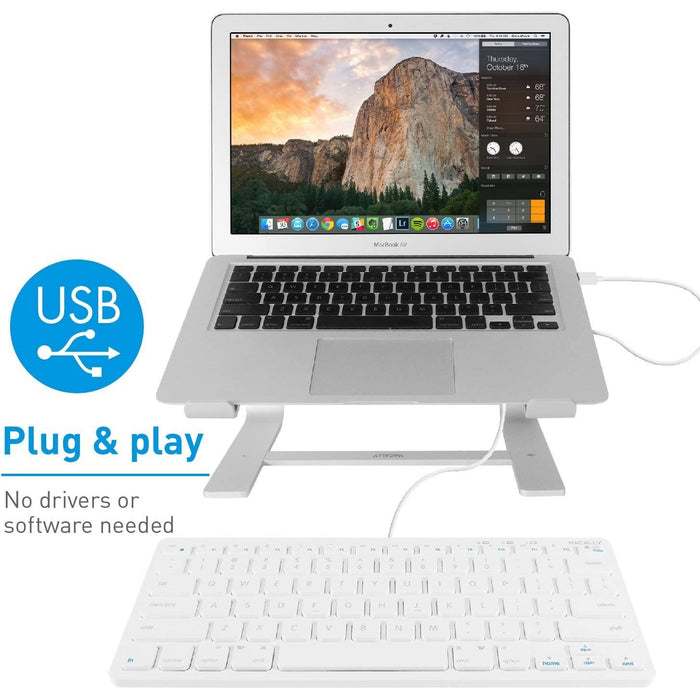 Macally Compact USB Wired Keyboard for Mac and PC - White - Macfixit Australia