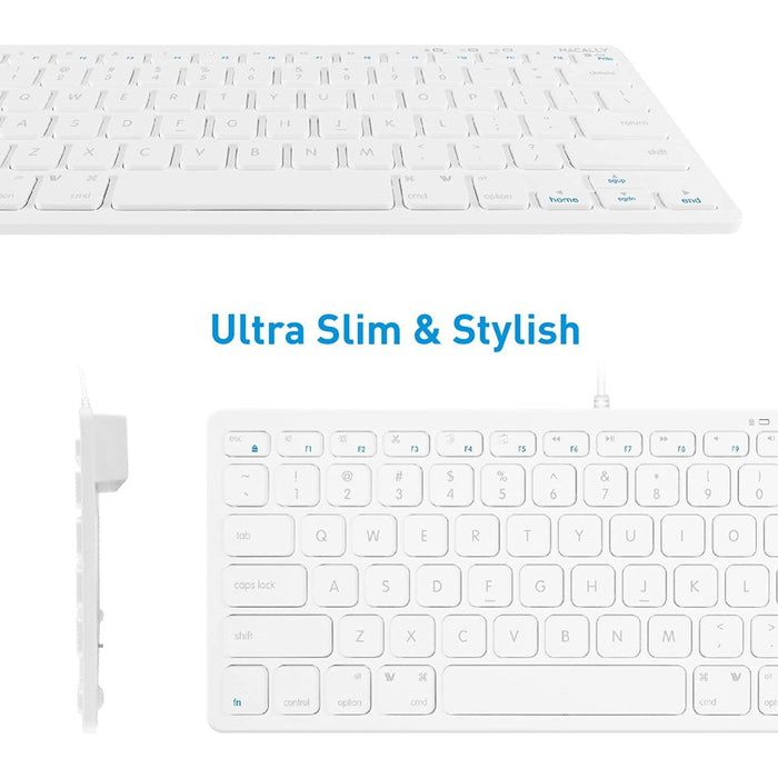 Macally Compact USB Wired Keyboard for Mac and PC - White - Macfixit Australia