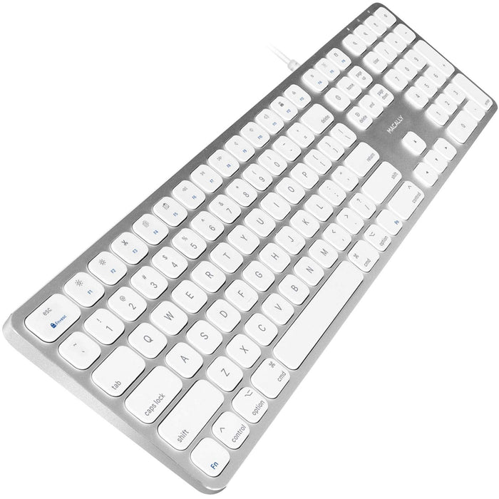 Macally Slim Aluminium USB Keyboard with 2 USB ports for Mac - Silver - Macfixit Australia