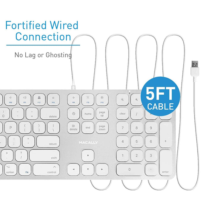 Macally Slim Aluminium USB Keyboard with 2 USB ports for Mac - Silver - Macfixit Australia