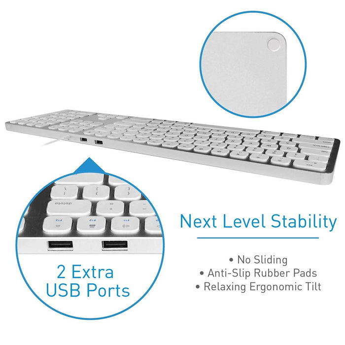Macally Slim Aluminium USB Keyboard with 2 USB ports for Mac - Silver - Macfixit Australia