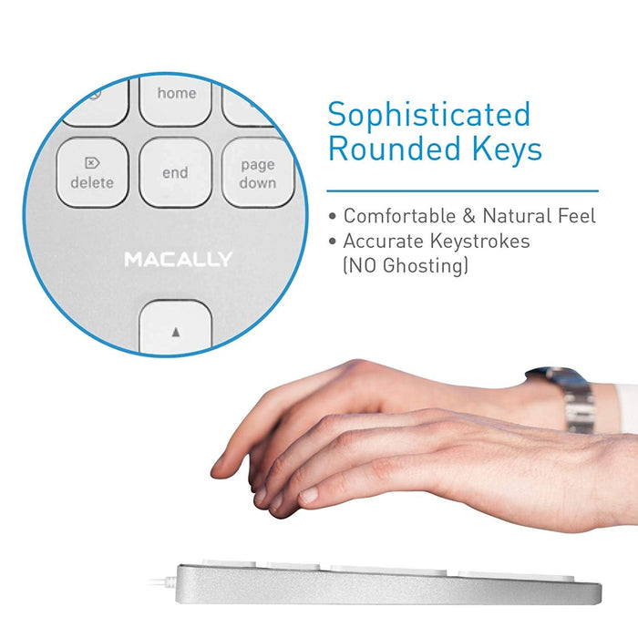 Macally Slim Aluminium USB Keyboard with 2 USB ports for Mac - Silver - Macfixit Australia