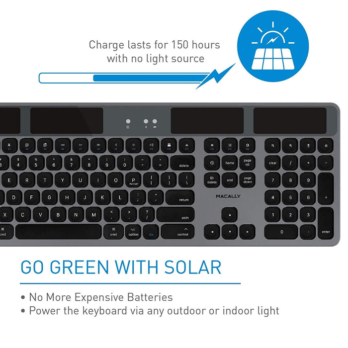 Macally Solar Powered Rechargeable Slim Bluetooth Keyboard for Mac - Space Gray - Macfixit Australia
