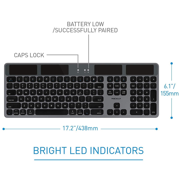 Macally Solar Powered Rechargeable Slim Bluetooth Keyboard for Mac - Space Gray - Macfixit Australia