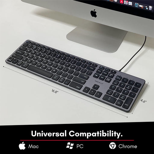 Macally Ultra Slim USB - C Wired Keyboard with 2 x USB - A and 1 x USB - C Port Hub for Mac and PC - Macfixit Australia