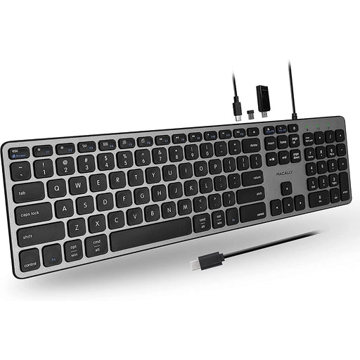 Macally Ultra Slim USB - C Wired Keyboard with 2 x USB - A and 1 x USB - C Port Hub for Mac and PC - Macfixit Australia