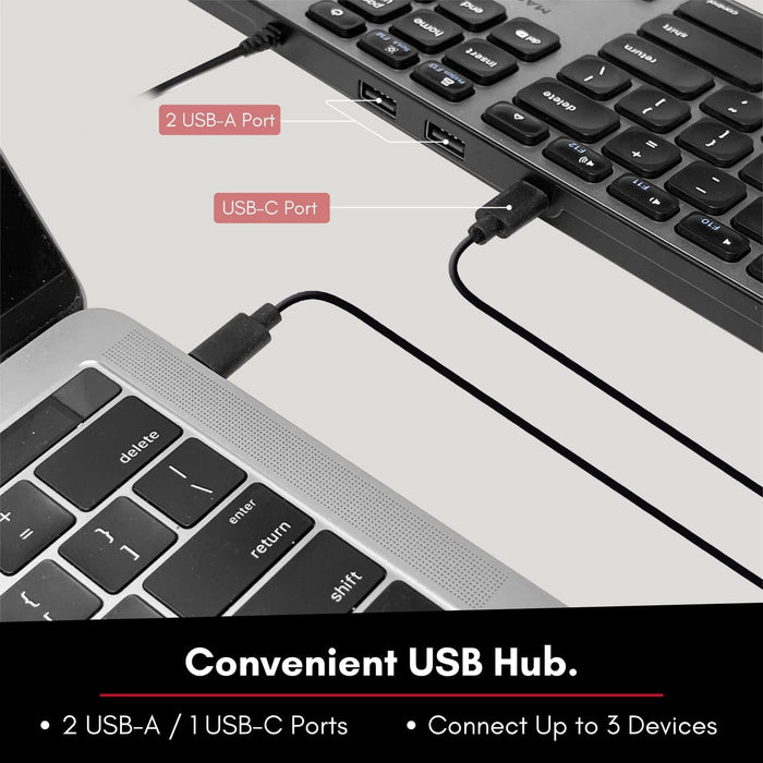 Macally Ultra Slim USB - C Wired Keyboard with 2 x USB - A and 1 x USB - C Port Hub for Mac and PC - Macfixit Australia