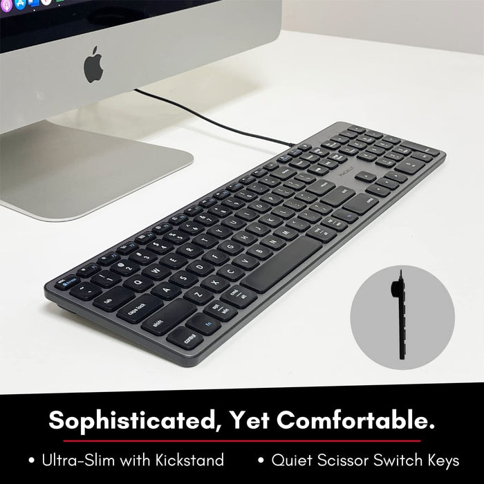 Macally Ultra Slim USB - C Wired Keyboard with 2 x USB - A and 1 x USB - C Port Hub for Mac and PC - Macfixit Australia