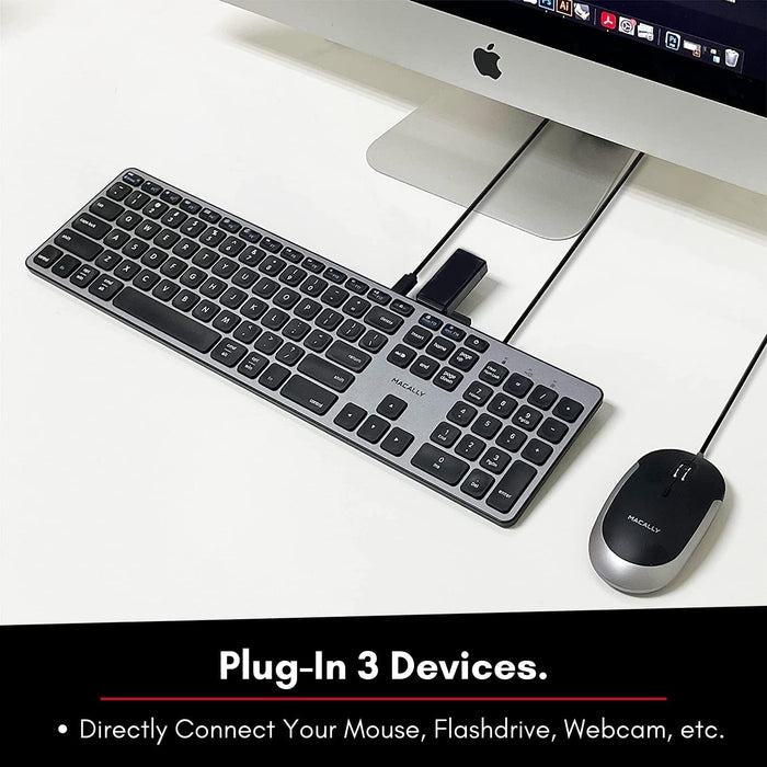 Macally Ultra Slim USB - C Wired Keyboard with 2 x USB - A and 1 x USB - C Port Hub for Mac and PC - Macfixit Australia