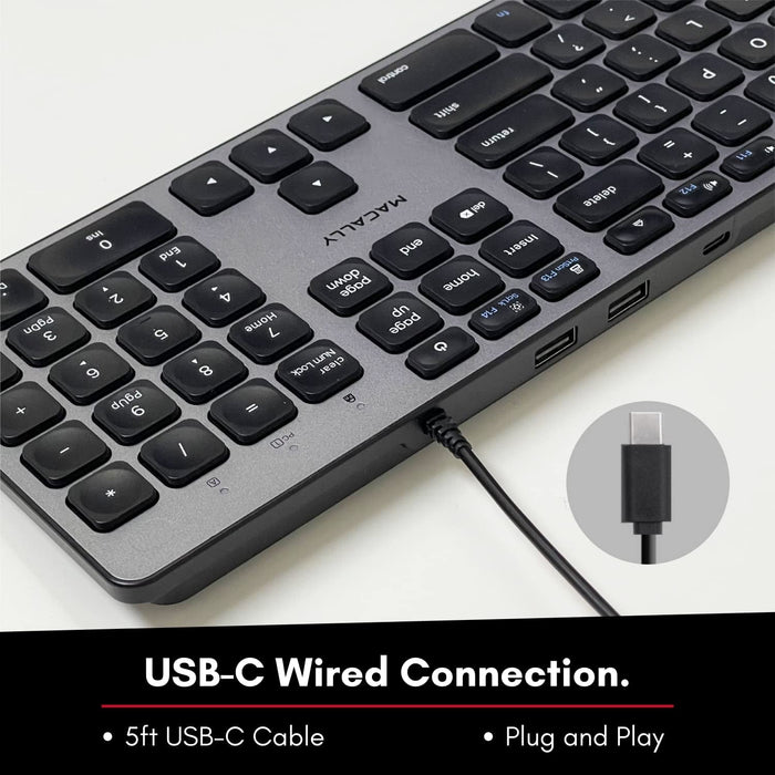 Macally Ultra Slim USB - C Wired Keyboard with 2 x USB - A and 1 x USB - C Port Hub for Mac and PC - Macfixit Australia
