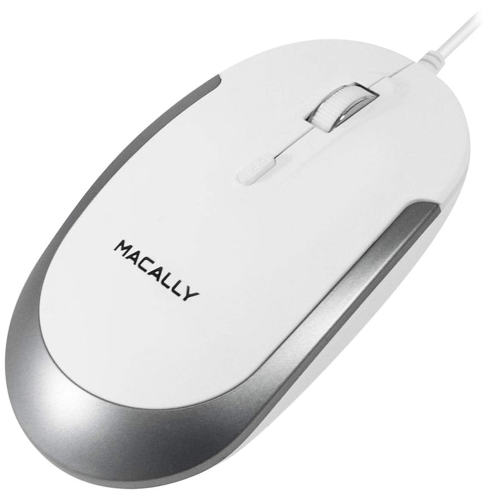 Macally USB Optical Silent Click Mouse - Wired Mouse for Mac White (White/Gray) - Macfixit Australia