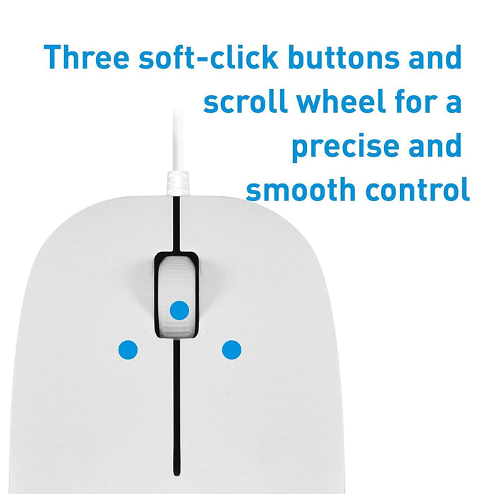 Macally USB Wired Computer Mouse with 3 Button, Scroll Wheel, 5 Foot Long Corded, Compatible with Windows PC, Apple Macbook Pro - Air, iMac, Mac Mini, Laptops - White - Macfixit Australia