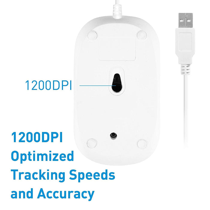 Macally USB Wired Computer Mouse with 3 Button, Scroll Wheel, 5 Foot Long Corded, Compatible with Windows PC, Apple Macbook Pro - Air, iMac, Mac Mini, Laptops - White - Macfixit Australia