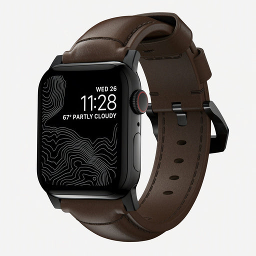 Nomad - Traditional Strap for Apple Watch 42 - 44mm - Rustic Brown - Black Hardware - Macfixit Australia