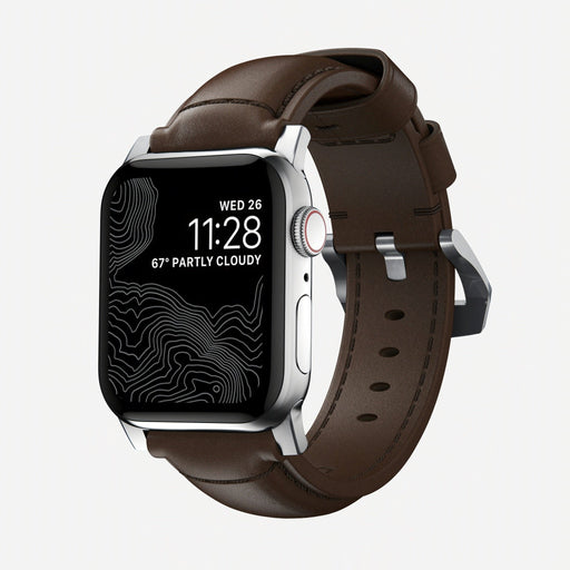 Nomad - Traditional Strap for Apple Watch 42 - 44mm - Rustic Brown Silver Hardware - Macfixit Australia
