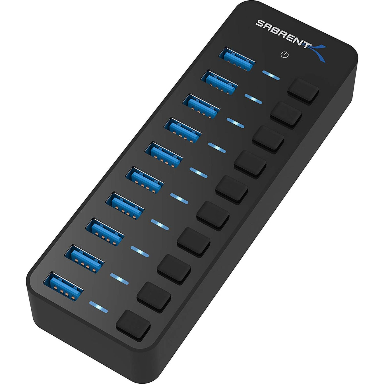 Sabrent 10 - Port 60W USB 3.0 Hub with Individual Power Switches and LEDs includes 60W 12V - 5A power adapter - Black - Macfixit Australia
