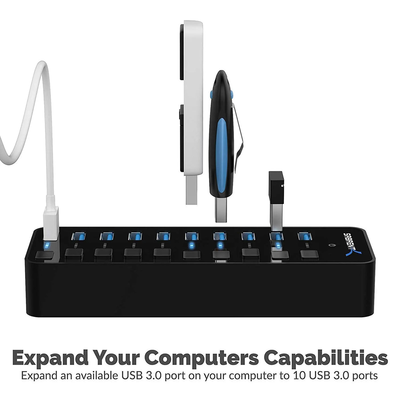 Sabrent 10-Port 60W USB 3.0 Hub with Individual Power Switches and LEDs ...
