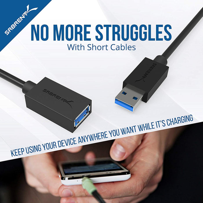 Sabrent 22AWG USB 3.0 Extension Cable, 0.9M - Black - Macfixit Australia