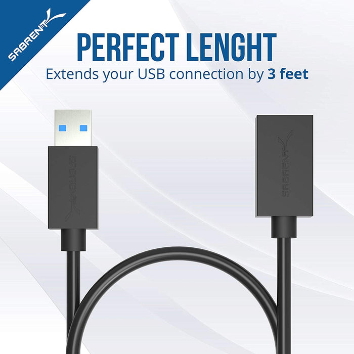 Sabrent 22AWG USB 3.0 Extension Cable, 0.9M - Black - Macfixit Australia