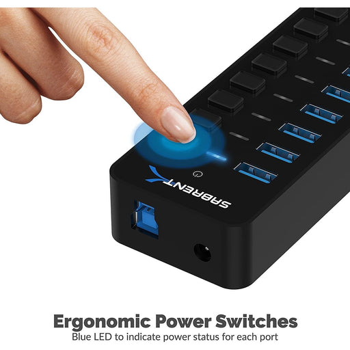 Sabrent 60W 10 - Port USB 3.0 Hub Includes 3 Smart Charging Ports with Individual Power Switches and LEDs - Macfixit Australia