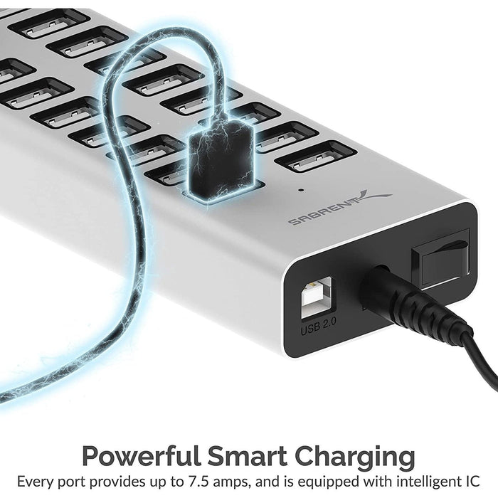 Sabrent 90W 20 - Port USB Multiple Port Charging Station - Fast Charger - Silver - Macfixit Australia