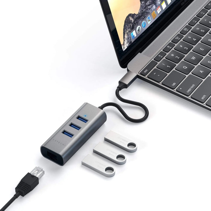 Satechi USB - C 2 - in - 1 USB 3. 3 - Port Hub & Ethernet - Space Grey - Macfixit Australia