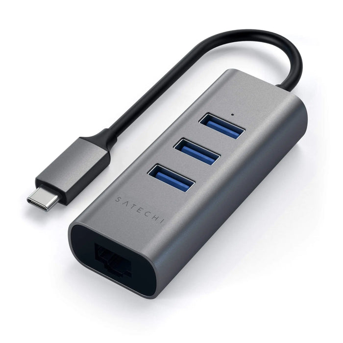 Satechi USB - C 2 - in - 1 USB 3. 3 - Port Hub & Ethernet - Space Grey - Macfixit Australia