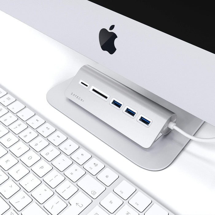 Satechi USB - C Aluminium USB 3.0 Hub & Card Reader - Silver - Macfixit Australia