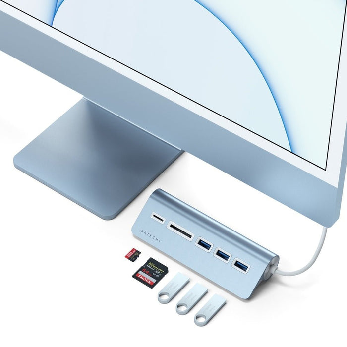 Satechi USB - C Aluminium USB Hub & Card Reader - Blue - Macfixit Australia