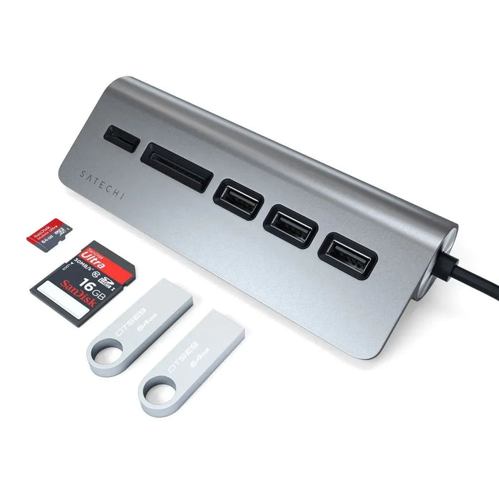 Satechi USB - C Aluminium USB Hub & Card Reader - Space Grey - Macfixit Australia