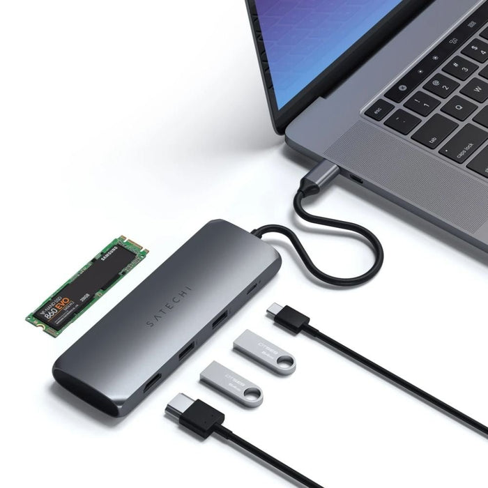 Satechi USB - C Hybrid Multiport Adapter with SSD Enclosure - Space Grey - Macfixit Australia
